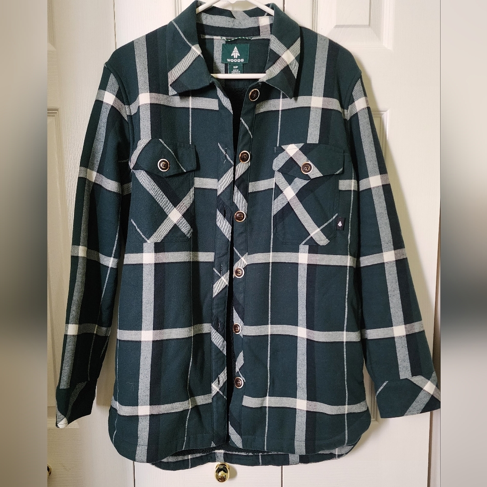Woods Women's Evelyn Flannel Shacket Relaxed Fit Small Green Plaid - Picture 4 of 16